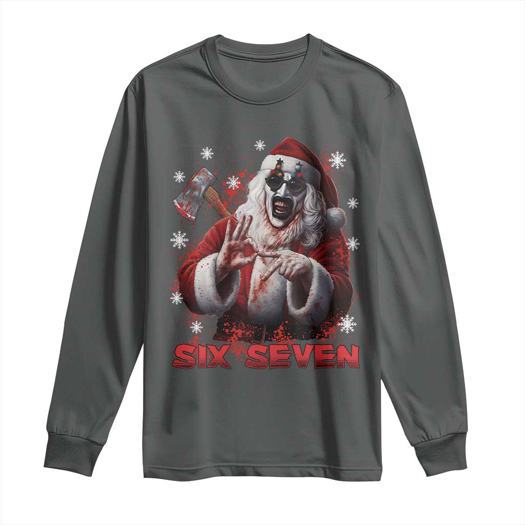 67 Terrifier Santa Horror Christmas Long Sleeve Shirt Funny Six Seven Meme Holiday Movie TS14 Dark Heather Print Your Wear