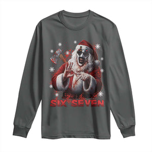 67 Terrifier Santa Horror Christmas Long Sleeve Shirt Funny Six Seven Meme Holiday Movie TS14 Dark Heather Print Your Wear
