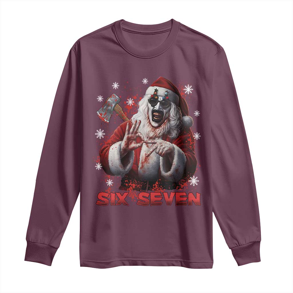 67 Terrifier Santa Horror Christmas Long Sleeve Shirt Funny Six Seven Meme Holiday Movie TS14 Maroon Print Your Wear
