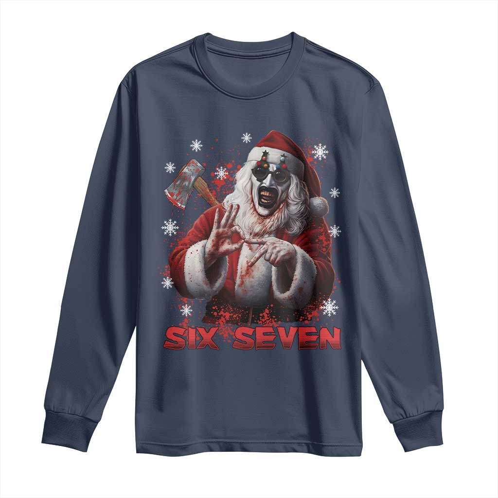 67 Terrifier Santa Horror Christmas Long Sleeve Shirt Funny Six Seven Meme Holiday Movie TS14 Navy Print Your Wear