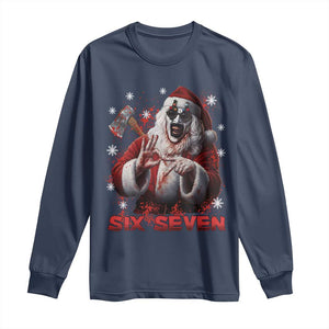 67 Terrifier Santa Horror Christmas Long Sleeve Shirt Funny Six Seven Meme Holiday Movie TS14 Navy Print Your Wear