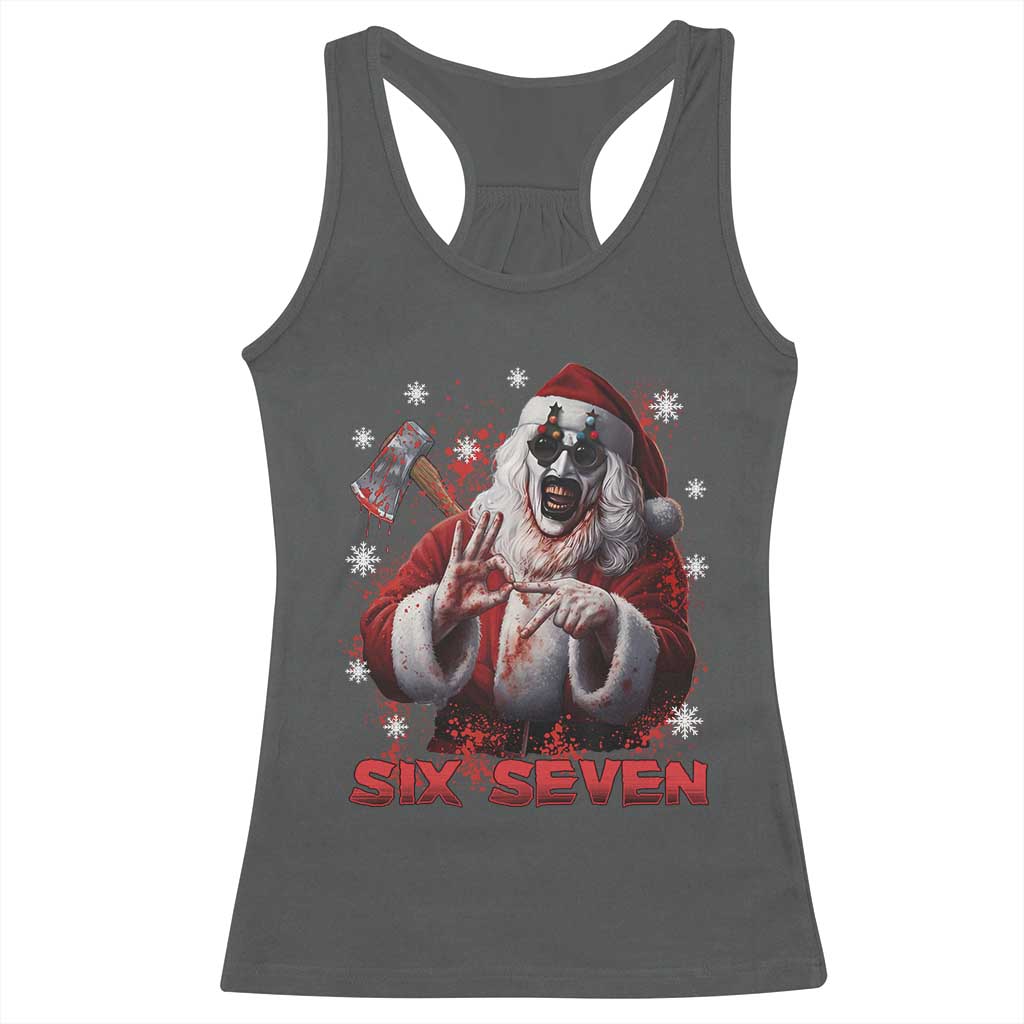 67 Terrifier Santa Horror Christmas Racerback Tank Top Funny Six Seven Meme Holiday Movie TS14 Dark Heather Print Your Wear