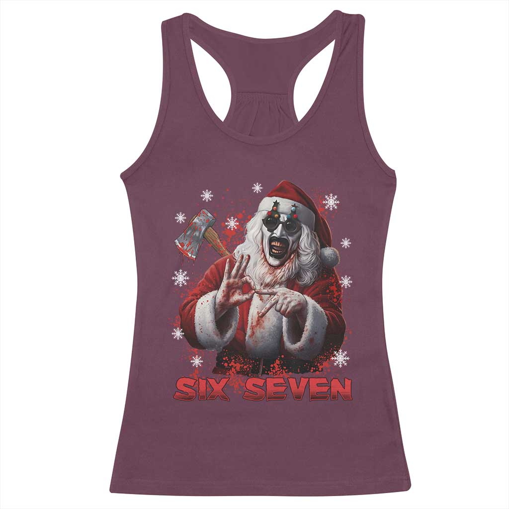 67 Terrifier Santa Horror Christmas Racerback Tank Top Funny Six Seven Meme Holiday Movie TS14 Maroon Print Your Wear