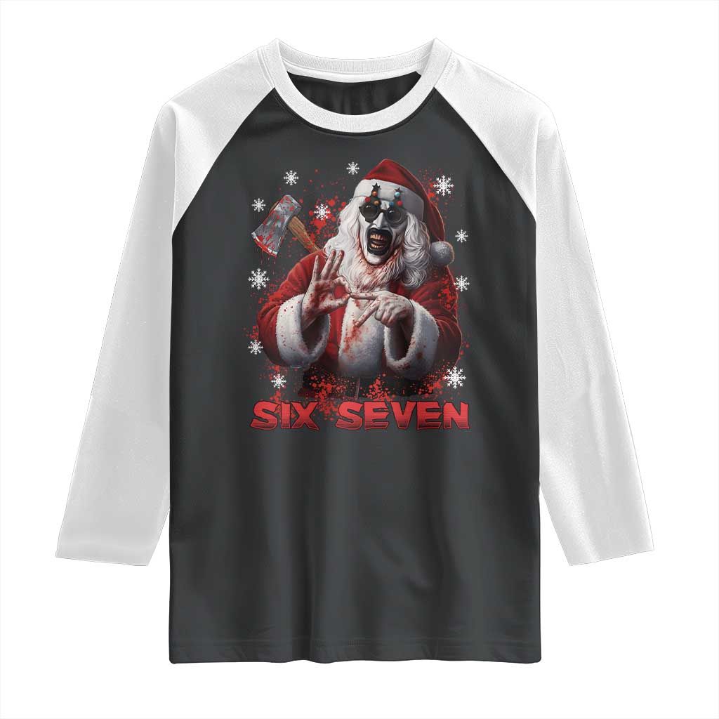 67 Terrifier Santa Horror Christmas Raglan Shirt Funny Six Seven Meme Holiday Movie TS14 Black White Print Your Wear