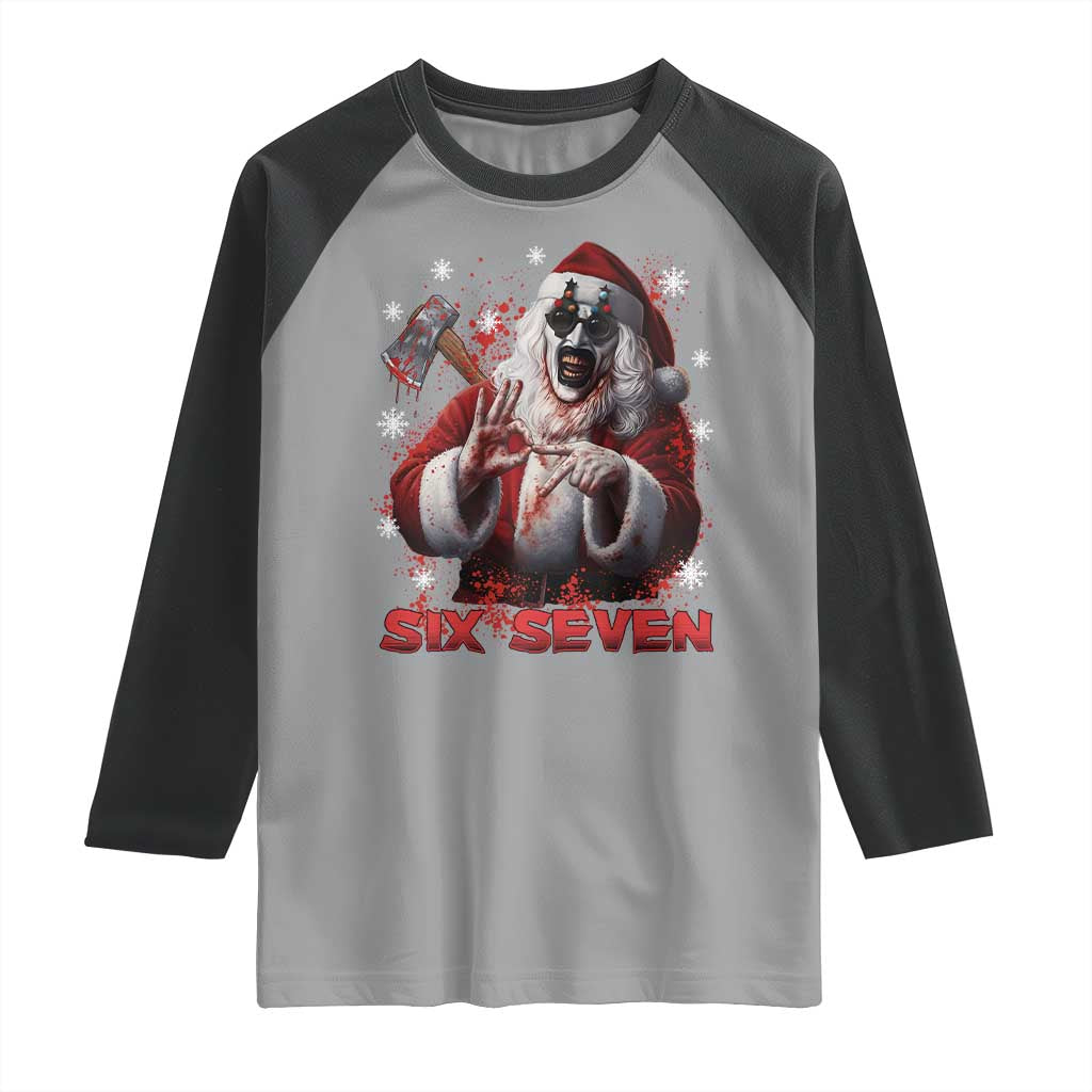 67 Terrifier Santa Horror Christmas Raglan Shirt Funny Six Seven Meme Holiday Movie TS14 Sport Gray Black Print Your Wear