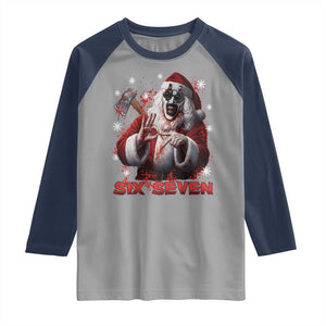 67 Terrifier Santa Horror Christmas Raglan Shirt Funny Six Seven Meme Holiday Movie TS14 Sport Gray Navy Print Your Wear