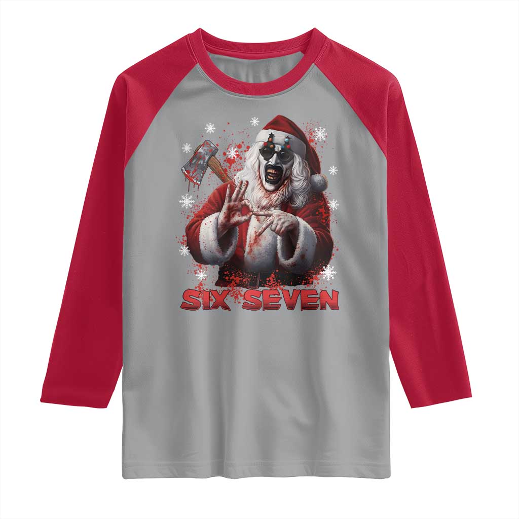 67 Terrifier Santa Horror Christmas Raglan Shirt Funny Six Seven Meme Holiday Movie TS14 Sport Gray Red Print Your Wear