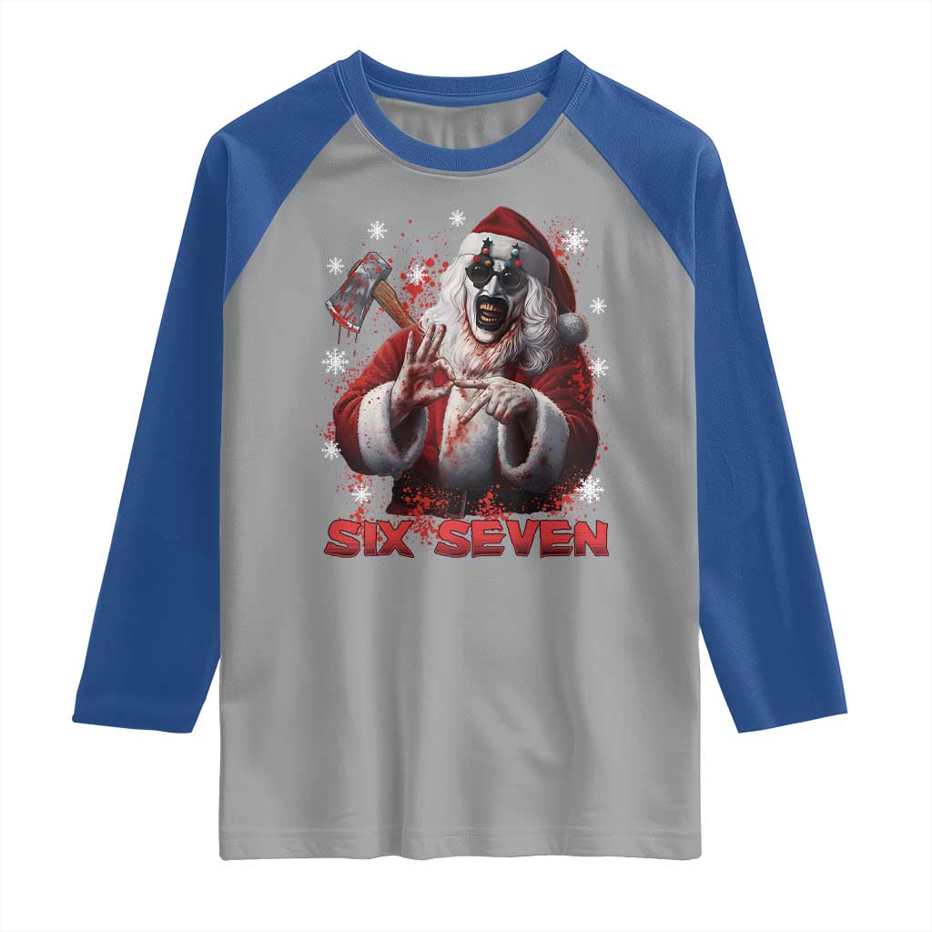 67 Terrifier Santa Horror Christmas Raglan Shirt Funny Six Seven Meme Holiday Movie TS14 Sport Gray Royal Print Your Wear