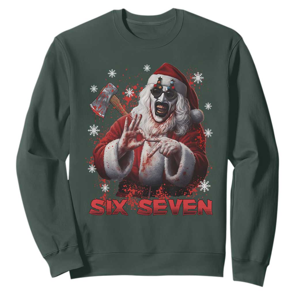 67 Terrifier Santa Horror Christmas Sweatshirt Funny Six Seven Meme Holiday Movie TS14 Dark Forest Green Print Your Wear
