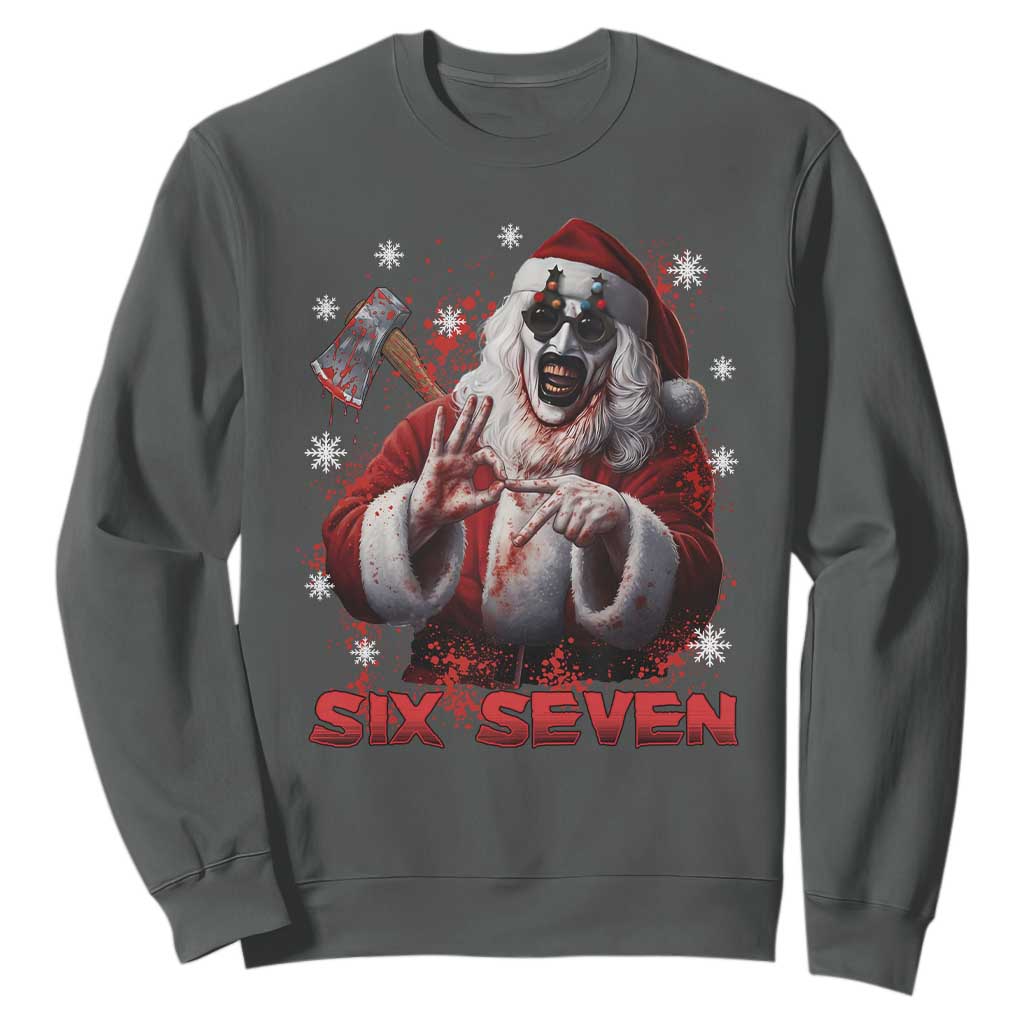 67 Terrifier Santa Horror Christmas Sweatshirt Funny Six Seven Meme Holiday Movie TS14 Dark Heather Print Your Wear