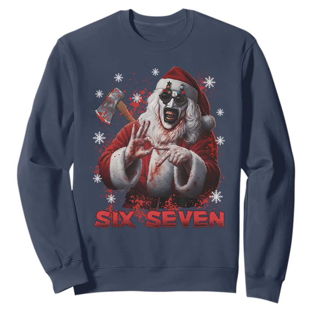 67 Terrifier Santa Horror Christmas Sweatshirt Funny Six Seven Meme Holiday Movie TS14 Navy Print Your Wear