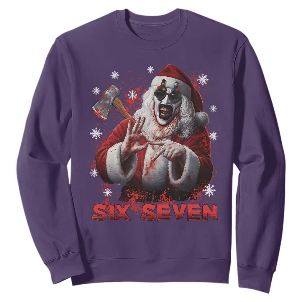 67 Terrifier Santa Horror Christmas Sweatshirt Funny Six Seven Meme Holiday Movie TS14 Purple Print Your Wear
