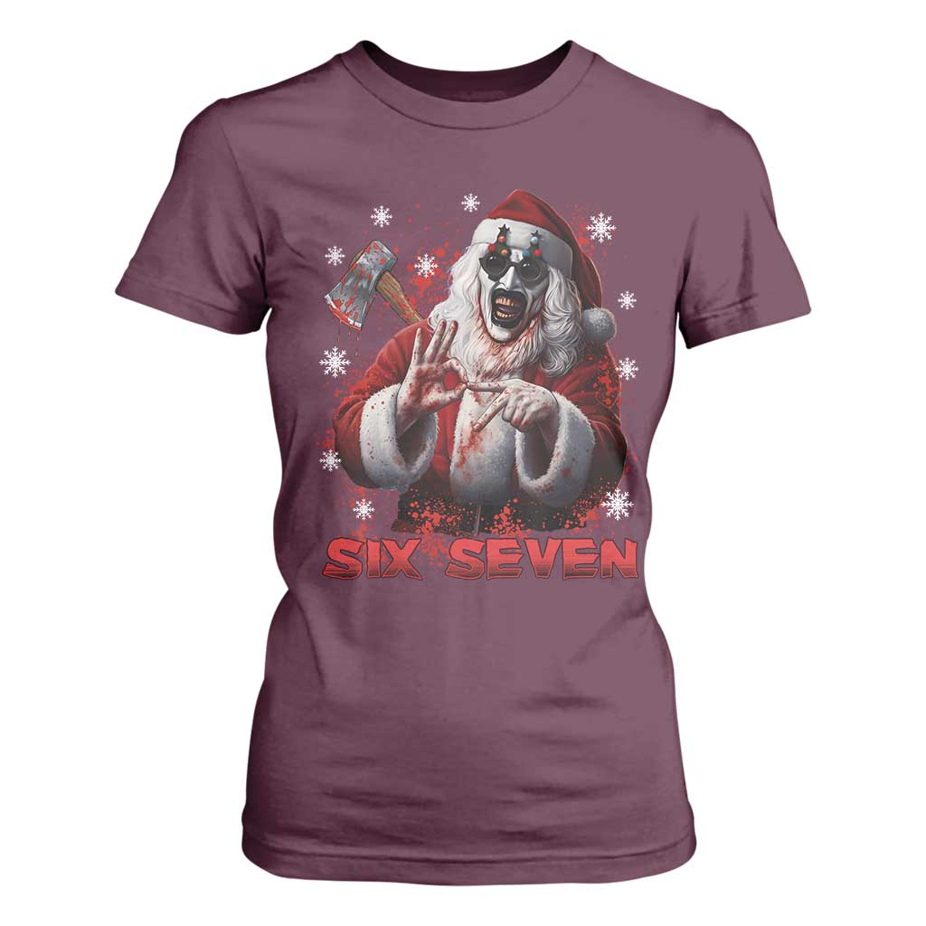 67 Terrifier Santa Horror Christmas T Shirt For Women Funny Six Seven Meme Holiday Movie TS14 Maroon Print Your Wear