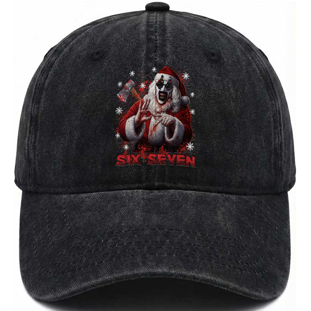 67 Terrifier Santa Horror Christmas Washed Cotton Baseball Cap Funny Six Seven Meme Holiday Movie TS14 Washed Cap Universal Fit Black Print Your Wear