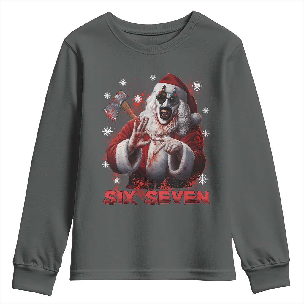 67 Terrifier Santa Horror Christmas Youth Sweatshirt Funny Six Seven Meme Holiday Movie TS14 Dark Heather Print Your Wear