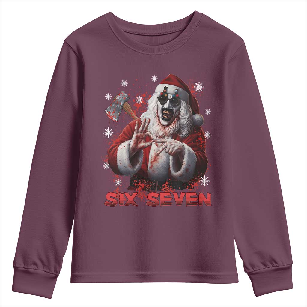 67 Terrifier Santa Horror Christmas Youth Sweatshirt Funny Six Seven Meme Holiday Movie TS14 Maroon Print Your Wear