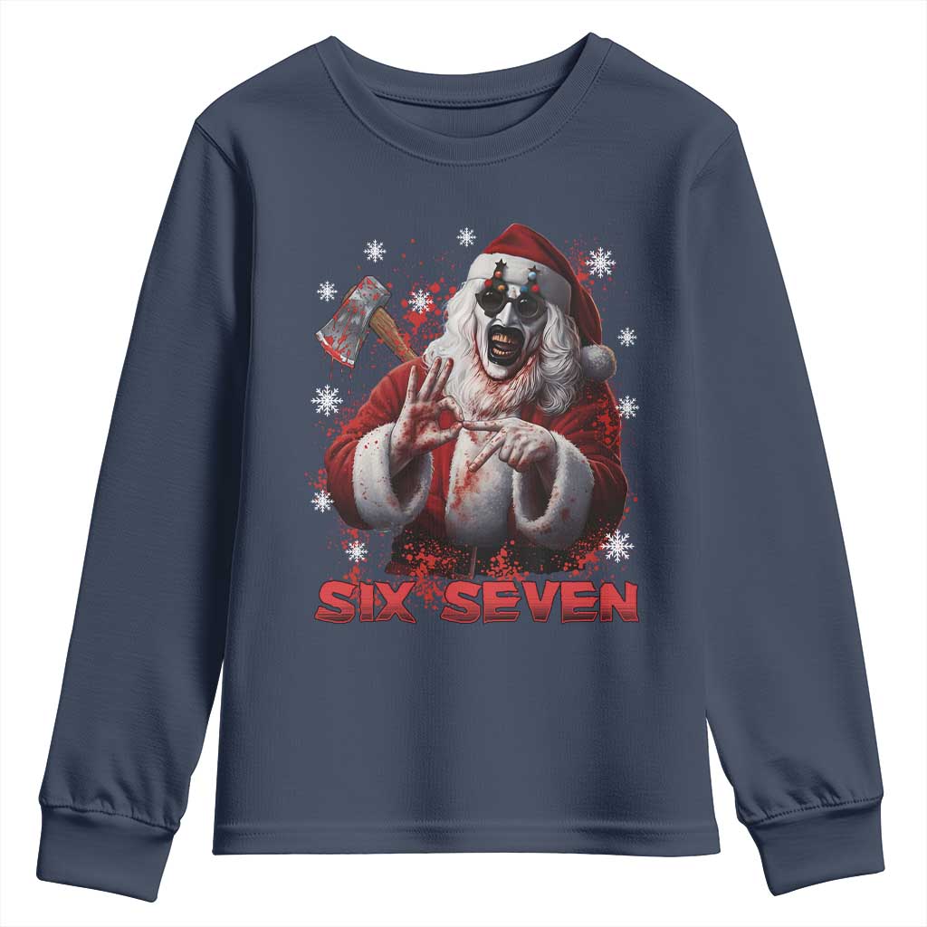 67 Terrifier Santa Horror Christmas Youth Sweatshirt Funny Six Seven Meme Holiday Movie TS14 Navy Print Your Wear