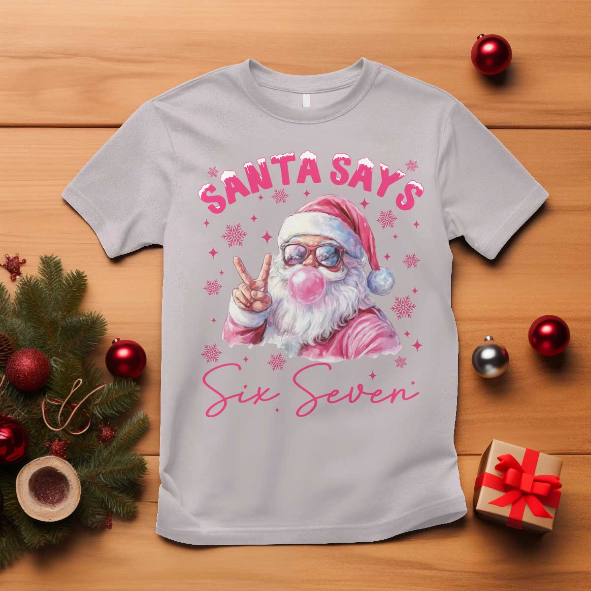 67 Six Seven Pink Santa Christmas Meme T Shirt TS14 Ice Gray Print Your Wear