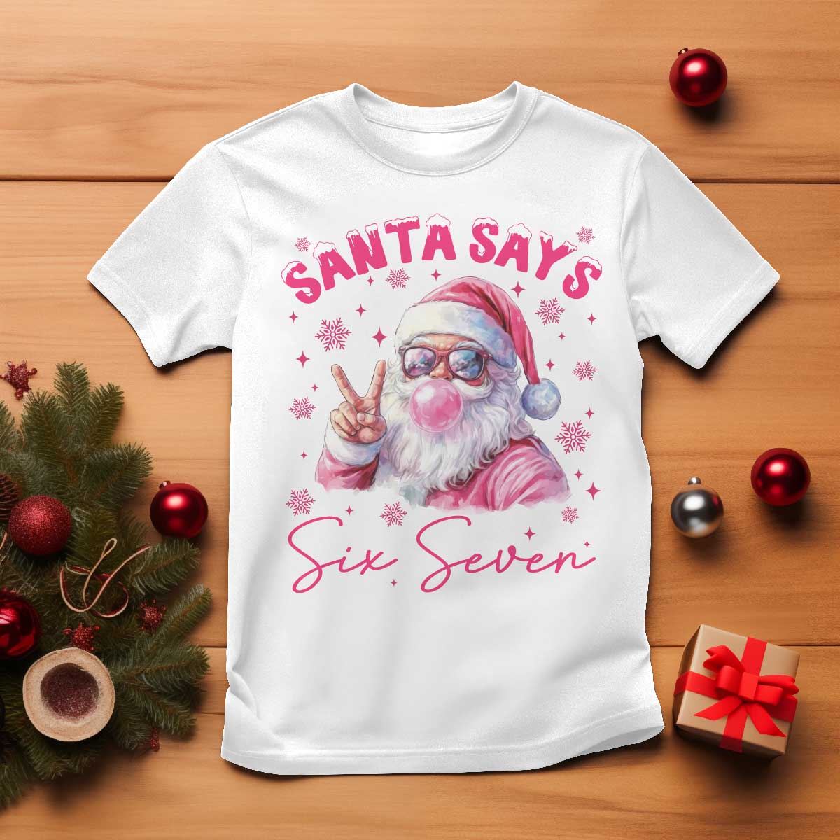 67 Six Seven Pink Santa Christmas Meme T Shirt TS14 White Print Your Wear