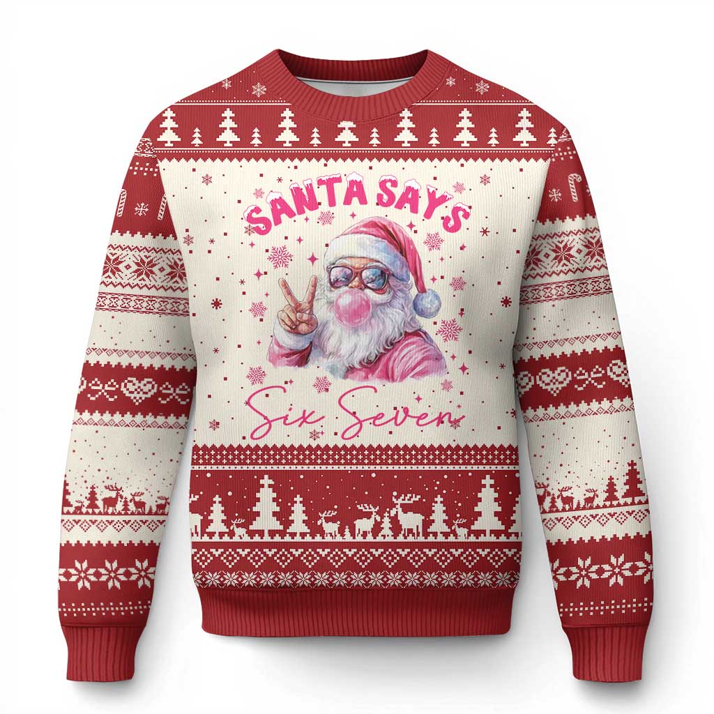 67 Six Seven Pink Santa Christmas Meme Ugly Christmas Sweater TS14 Beige Red Print Your Wear