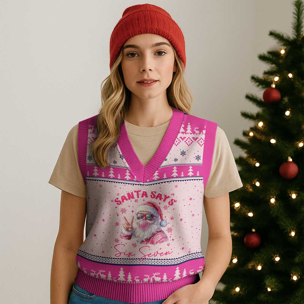 67 Six Seven Pink Santa Christmas Meme V-Neck Knit Sweater Vest TS14 Hot Pink Print Your Wear