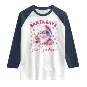 67 Six Seven Pink Santa Christmas Meme Raglan Shirt TS14 White Navy Print Your Wear