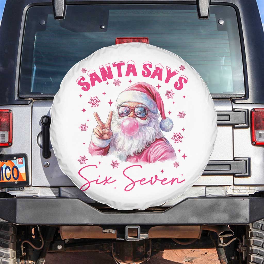 67 Six Seven Pink Santa Christmas Meme Spare Tire Cover TS14 No hole White Print Your Wear