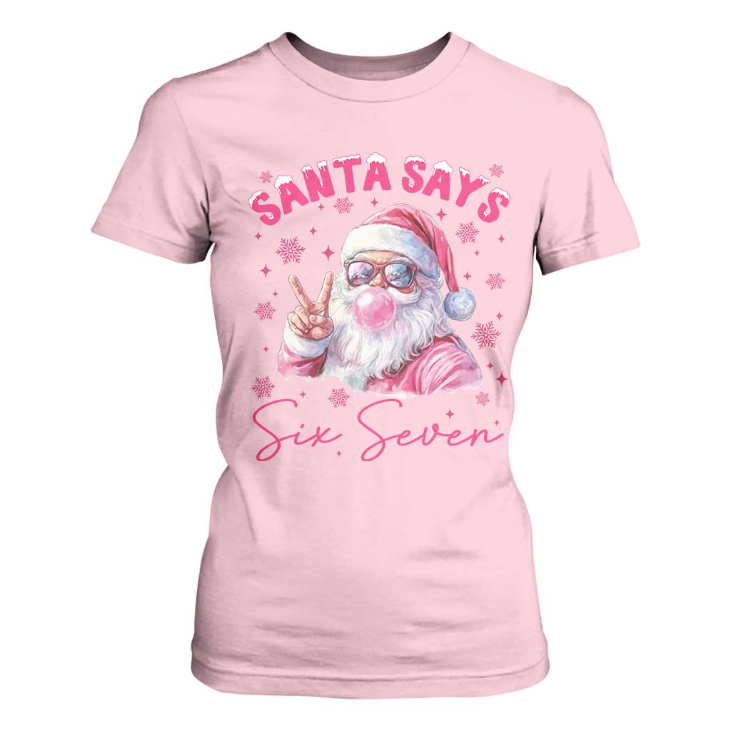 67 Six Seven Pink Santa Christmas Meme T Shirt For Women TS14 Light Pink Print Your Wear