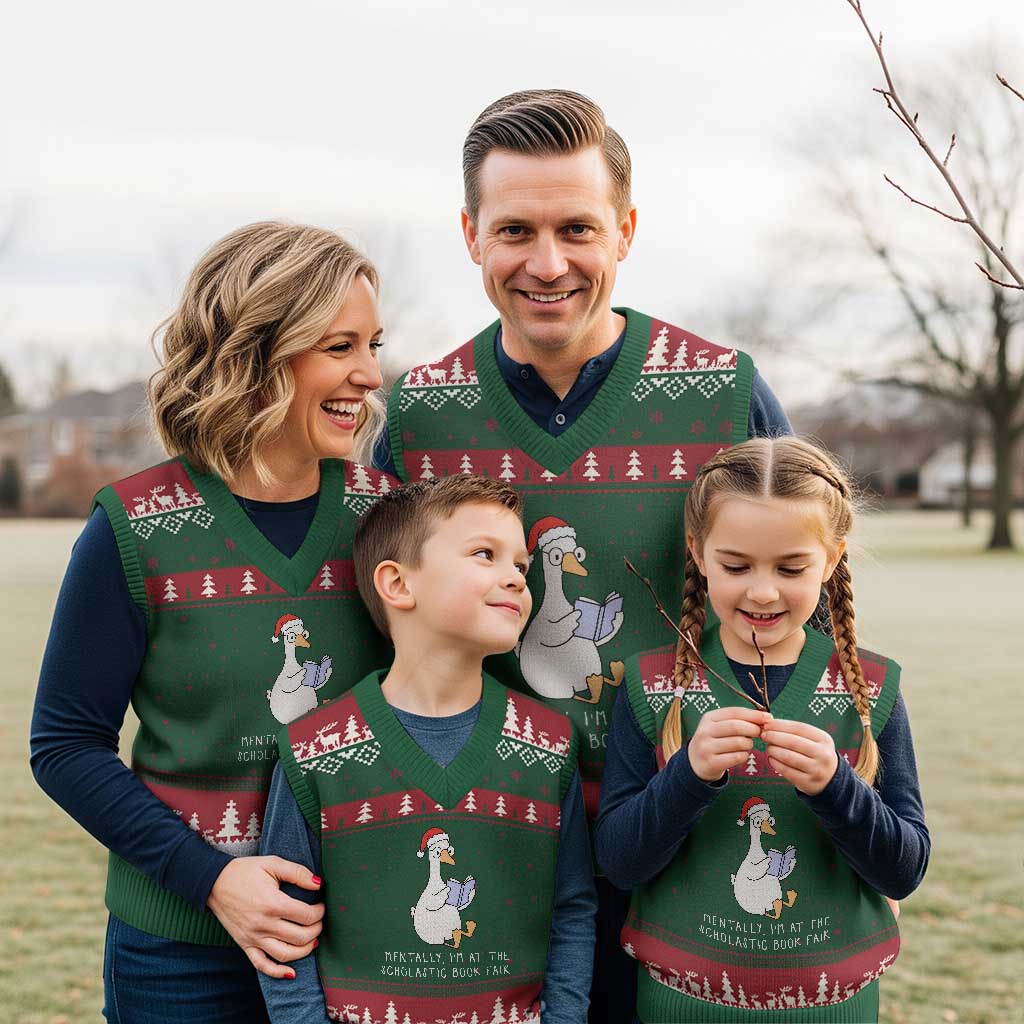 Silly Goose Bookish Xmas V-Neck Knit Sweater Vest Mentally I Am At The Scholastic Book Fair TS14 Red Green Print Your Wear