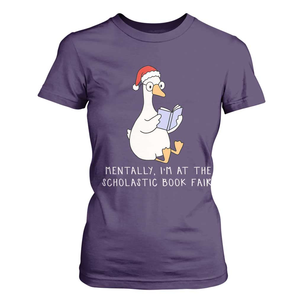 Silly Goose Bookish Christmas T Shirt For Women Mentally I Am At The Scholastic Book Fair TS14 Purple Print Your Wear