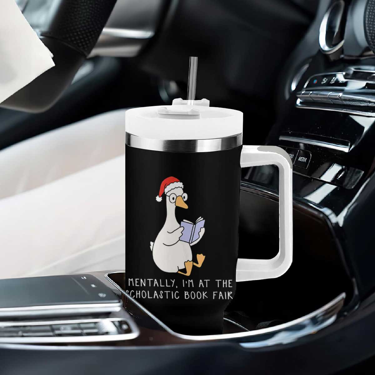 Silly Goose Bookish Christmas Tumbler With Handle Mentally I Am At The Scholastic Book Fair TS14 Print Your Wear