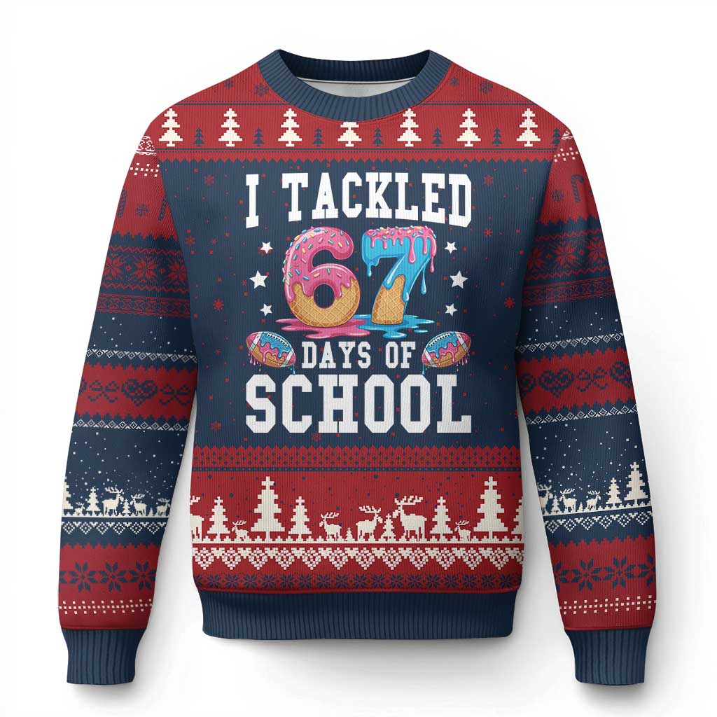 67 Days Of School Ugly Christmas Sweater Six Seven Sports American Football Ice Cream Drip TS14 Navy Red Print Your Wear