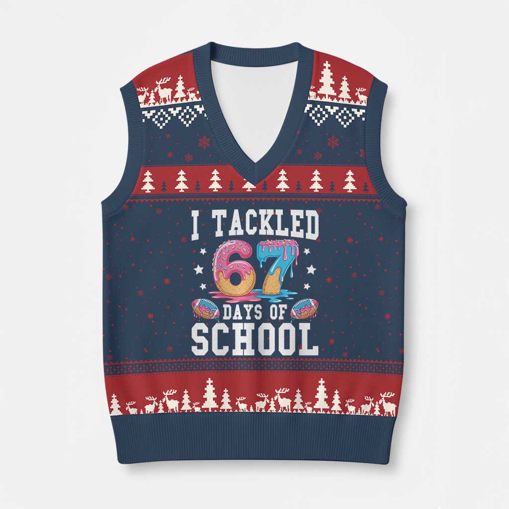 67 Days Of School V-Neck Knit Sweater Vest Six Seven Sports American Football Ice Cream Drip TS14 Navy Red Print Your Wear
