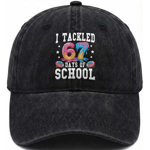67 Days Of School Washed Cotton Baseball Cap Six Seven Sports American Football Ice Cream Drip TS14 Washed Cap Universal Fit Black Print Your Wear