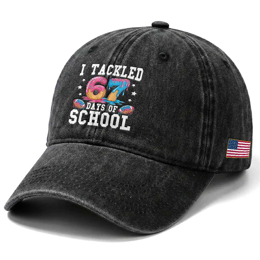67 Days Of School Washed Cotton Baseball Cap Six Seven Sports American Football Ice Cream Drip TS14 Print Your Wear