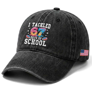 67 Days Of School Washed Cotton Baseball Cap Six Seven Sports American Football Ice Cream Drip TS14 Print Your Wear