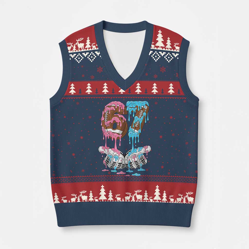 67 Football Meme V-Neck Knit Sweater Vest Six Seven Sports American Football Ice Cream Drip TS14 Navy Red Print Your Wear