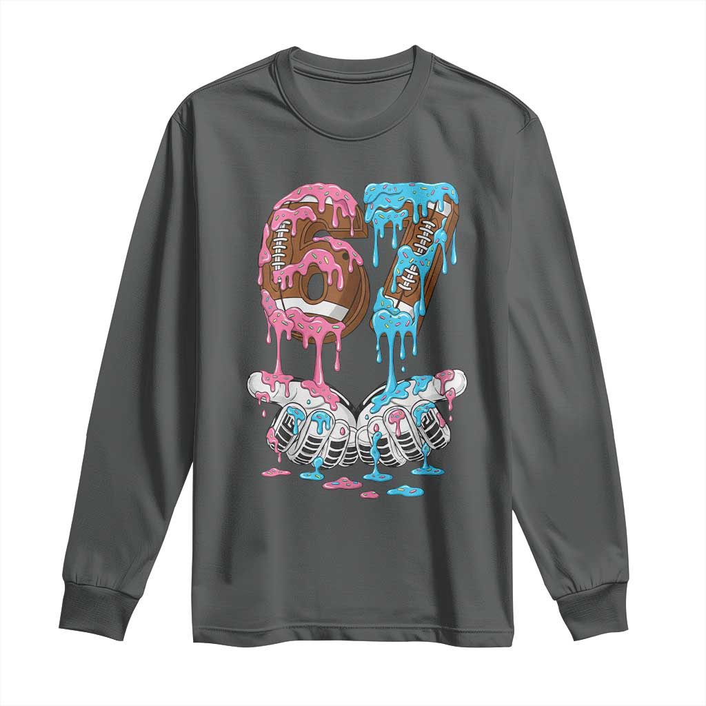 67 Football Meme Long Sleeve Shirt Six Seven Sports American Football Ice Cream Drip TS14 Dark Heather Print Your Wear