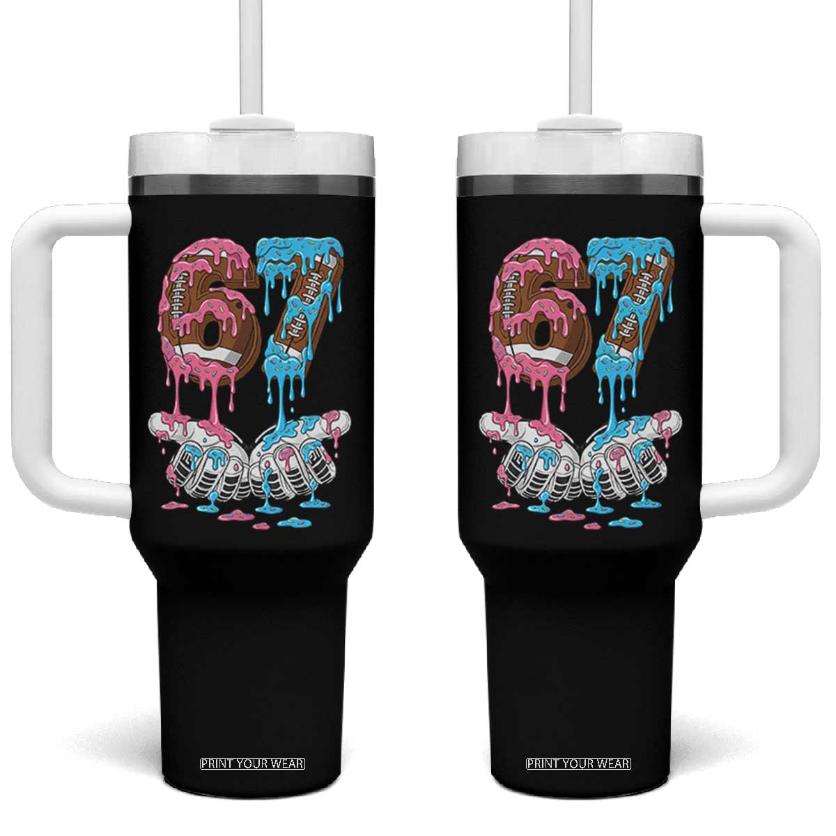 67 Football Meme Tumbler With Handle Six Seven Sports American Football Ice Cream Drip TS14 One Size: 40 oz Black Print Your Wear