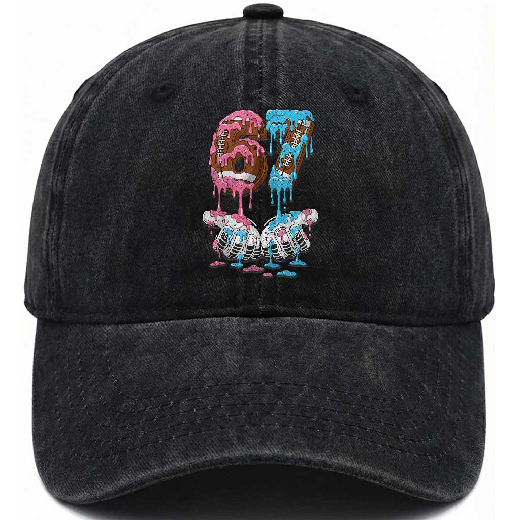 67 Football Meme Washed Cotton Baseball Cap Six Seven Sports American Football Ice Cream Drip TS14 Washed Cap Universal Fit Black Print Your Wear