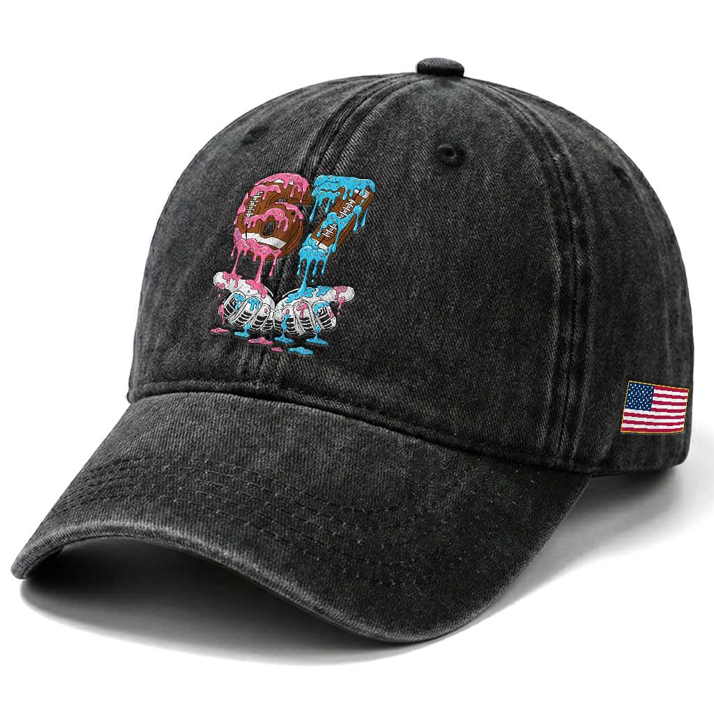 67 Football Meme Washed Cotton Baseball Cap Six Seven Sports American Football Ice Cream Drip TS14 Print Your Wear