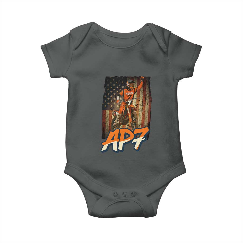Dirt Bike American Flag Baby Onesie TS14 Dark Heather Print Your Wear