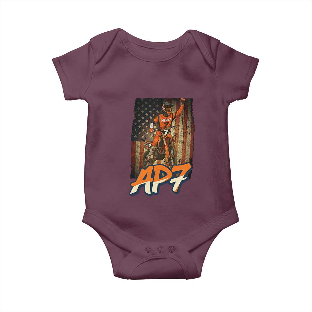 Dirt Bike American Flag Baby Onesie TS14 Maroon Print Your Wear