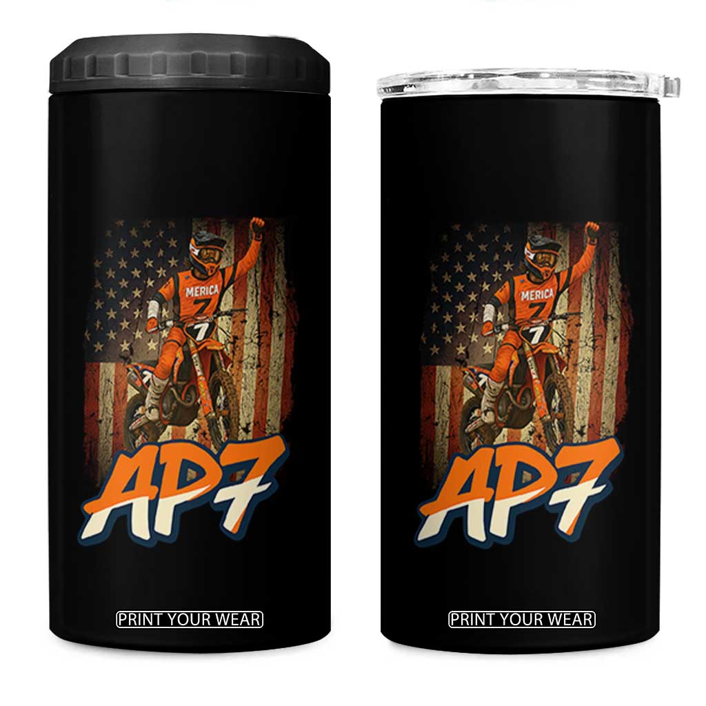 Dirt Bike American Flag 4 in 1 Can Cooler Tumbler TS14 One Size: 16 oz Black Print Your Wear
