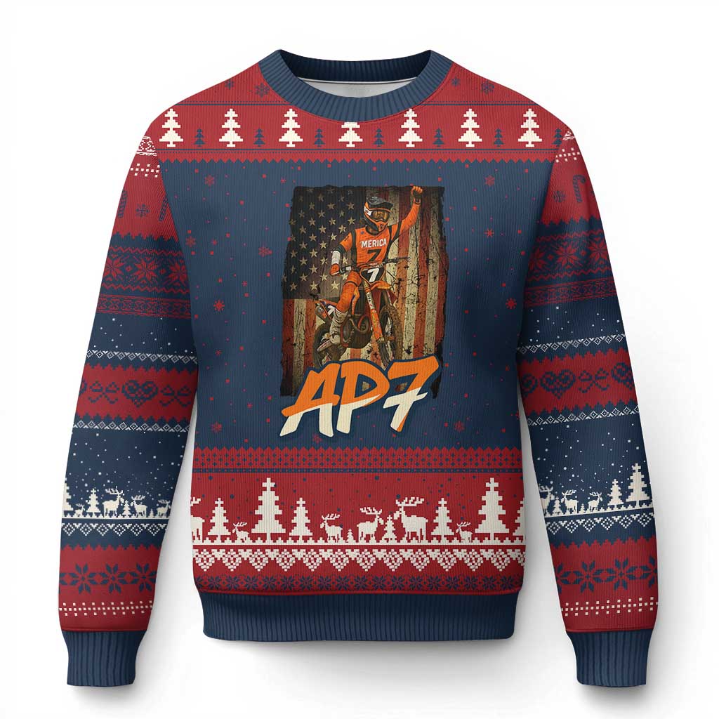 Dirt Bike American Flag Ugly Christmas Sweater TS14 Navy Red Print Your Wear