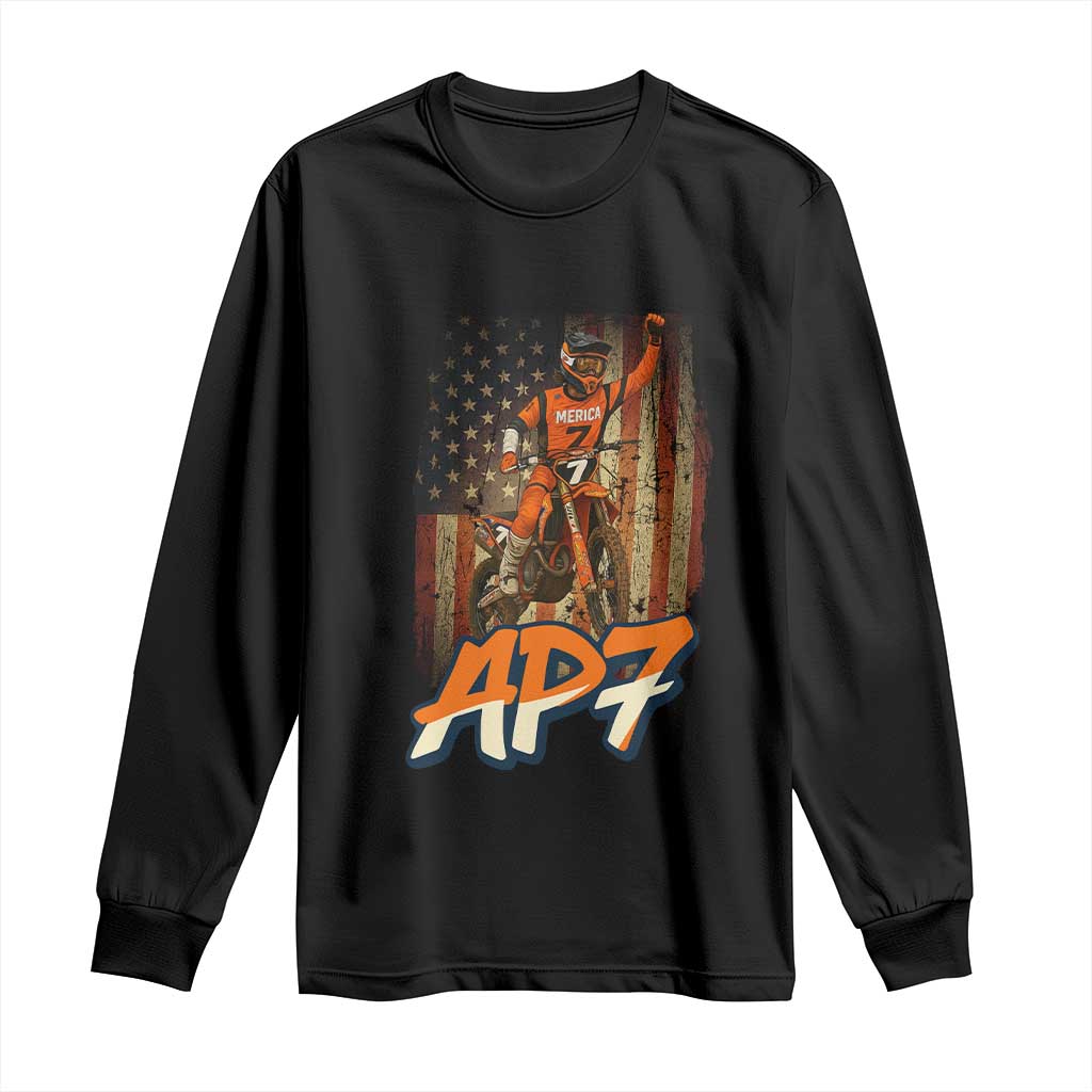 Dirt Bike American Flag Long Sleeve Shirt TS14 Black Print Your Wear