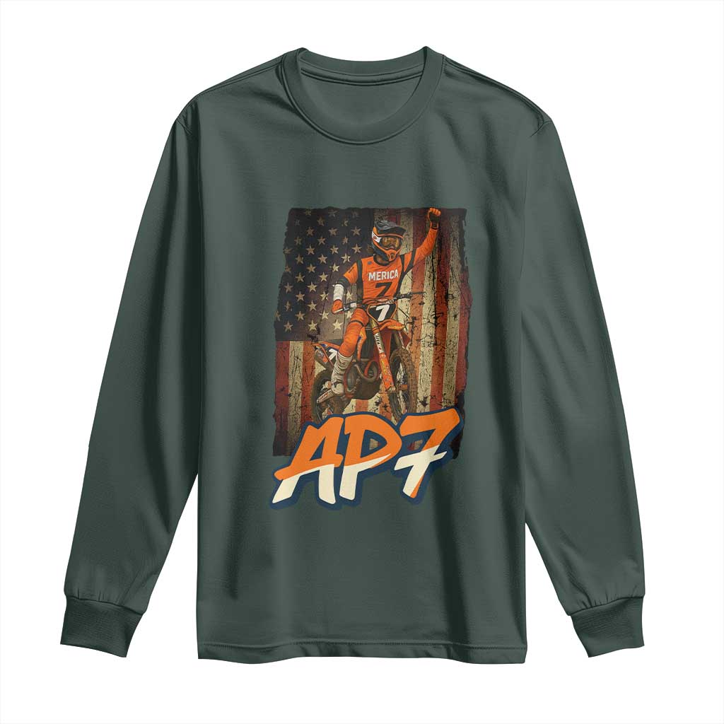 Dirt Bike American Flag Long Sleeve Shirt TS14 Dark Forest Green Print Your Wear