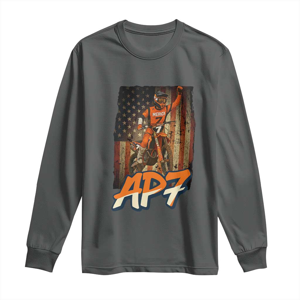 Dirt Bike American Flag Long Sleeve Shirt TS14 Dark Heather Print Your Wear