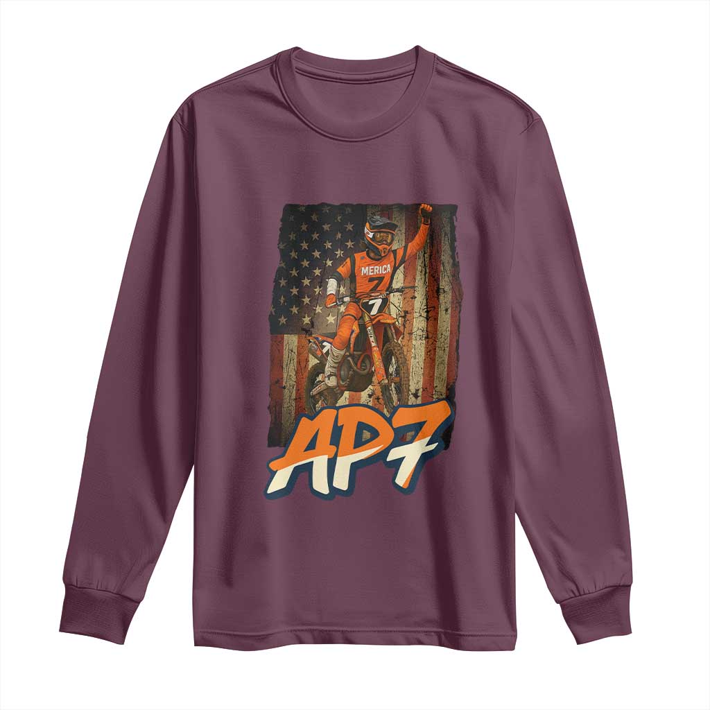 Dirt Bike American Flag Long Sleeve Shirt TS14 Maroon Print Your Wear