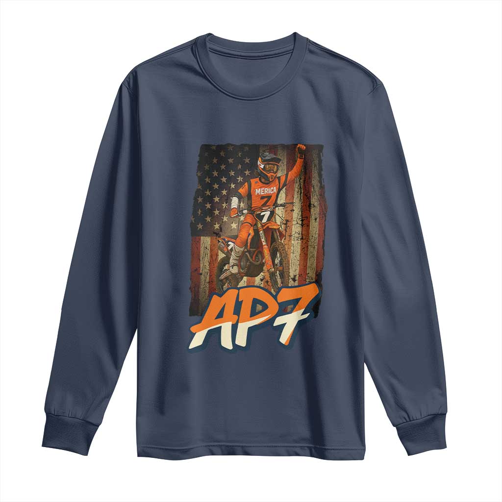 Dirt Bike American Flag Long Sleeve Shirt TS14 Navy Print Your Wear